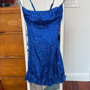 Royal Blue Sequin Spaghetti Strap Mini Dress